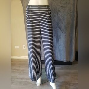 New York And Company, Navy Striped Women's Wide-Leg Pants, Size Small